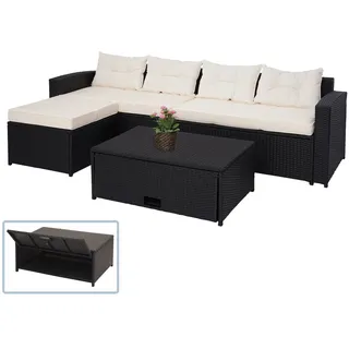 Sitzgruppe HWC-J34, Poly-Rattan Garnitur, Staufach, schwarz, Kissen creme-beige