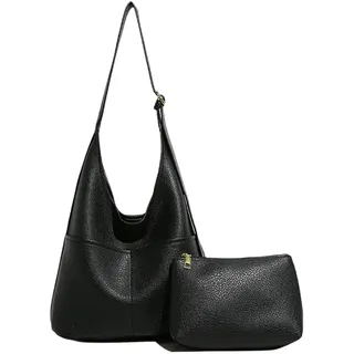 Noirvere Tasche,Everyday Bags for Women mit Zipper Clutches,Designer Taschen Damen Handtasche Vintage Umhängetasche Verstellbarem Schultergurt PU Leder Hobo Tote Sling Bag für Uni,City (Schwarz)
