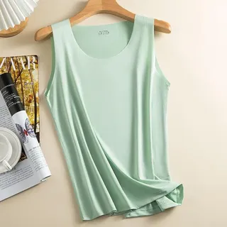 Ärmelloses Tanktop aus Eisseide für Damen, schnell trocknend, hohe Dehnbarkeit, lockere Passform, einfarbig, Camisole für Sommer, O-Ausschnitt Sportweste (XL Grün)