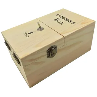 Maijia Useless Box Wooden Macht Sich selbst fertig zusammengebaut Funny Toy Lassen Sie Mich allein Machine Box für Geburtstag und Party Geschenk Toy Game (Beige, Useless BO-x)