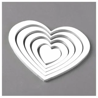 Feel2Home Wanddekoobjekt Wanddeko Wandtattoo Wandaufkleber Herz 3D Holz 5 tlg. versch. Farben (Stück, 5er Set), unterschiedlich große Herzen weiß