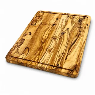 SattesGrün Schneidebrett Servierbrett, Tranchierbrett aus Olivenholz, (40 x 30 x 2 cm, 1 Schneidebrett), mit Saftrille, ideal zum Schneiden und Servieren