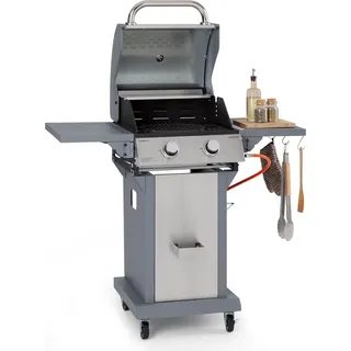 Klarstein Gasgrill für Camping Balkon Garten, Grill mit 2 Brenner, 7200W Edelstahl-Gasgrill, Outdoor Gasgrill, Gas Grill für Propan & Butangas, G... - Silber
