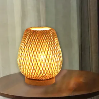 DUNMW Handgefertigte Bambus-Tischleuchte Bambus-Tischlampe Kleine einfache Zen-Stil Tischbeleuchtung Dekorative Tischlampe Leuchte Nachtlicht für Schlafzimmer, Wohnzimmer