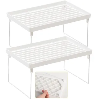 2er-Set Küchenregal Arbeitsplatte Organizer, Stapelbar Schrankregal, Küchenregal Aufbewahrung für Küchenschrank, Tischregal, Gewürzregal Stapelbare Küchenschrank, Stapelbarer Küchen Gewürzregal