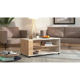 Home affaire Couchtisch Belfort Kaffetisch 100 cm, Stilvolles und zeitloses Design, mit rollen, mit zwei Ablageböden, in trendigen Farbkombination weiß