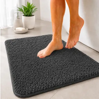 Floordirekt Badematte Sky - Badezimmerteppich - Weicher, dichter Hochflor - Rutschhemmend & Schnell trocknend - Geeignet für Fußbodenheizung - Eckig & Rund (60 x 100 cm, Dunkelgrau)
