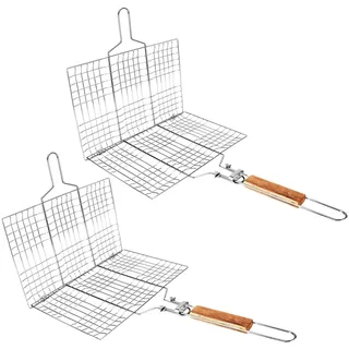 Beufee Grillkorb 2 Stück, Grillnetz für BBQ Metallgrill BBQ Grillkorb Große klappbare Grillkörbe mit Verbrühungsschutzgriff