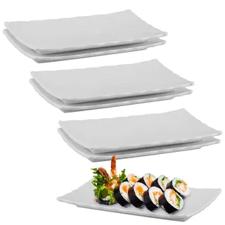 imposyu 6Stück Servierplatte Porzellan Teller Eckig Weiß 20x9x1,4cm | Essteller Eckig Vorspeisenteller Teller Rechteckig Weiß Porzellanteller für Dessert, Sushi, Kuchen, Vorspeisen Usw