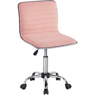 Yaheetech Bürostuhl 360° frei Drehbar, Schreibtischstuhl aus Samtstoff, höhenverstellbarer Drehstuhl ohne Armlehne, Chefsessel mit Laufrollen, Rosa