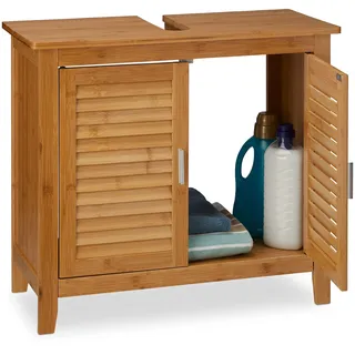 Relaxdays Waschbeckenunterschrank LAMELL, Bambus & MDF, HBT: 60 cm,
