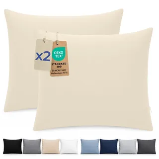Dreamzie Kissenbezug 80x80 cm, Set mit 2 - Kissenbezüge aus Mikrofaser mit Reißverschluss - Für Kissen 80x80 cm - Kissenhülle Oeko-Tex, Beige