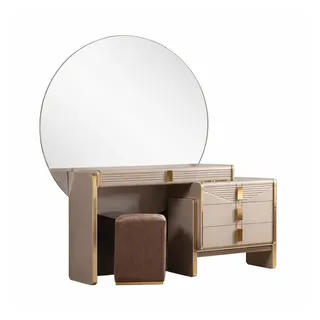 Xlmoebel Schminktisch Beiger eleganter Schminktisch aus Holz und Glas für das (mit Spiegel und Hocker), Made in Europa beige