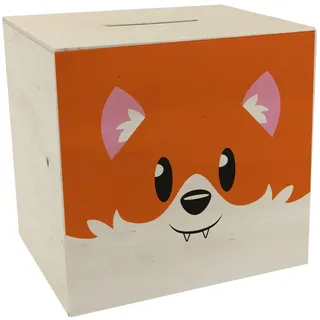 Spardose aus Holz mit niedlichem Fuchs-Gesicht - für kleine Kinder eine lustige Geschenkidee für Deine Kinder um Ihr Taschengeld in einem besonderen Sparschwein mit Tiergesicht zu