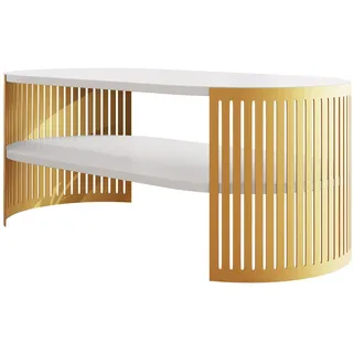 MIRJAN24 Couchtisch Fikoli Oval Gold I (mit Regal), Gestell aus Stahl weiß