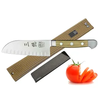 Güde Alpha Olive Messer Kochmesser Santoku Brotmesser Schälmesser Schinkenmesser Chai Dao ohne/mit Gravur + Prymo Farbe 1) Messer OHNE Gravur, Größe Santoku Kulle 14cm