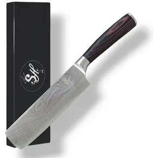 S-HubOla/SHubOla Kochmesser S-Hunter Serie Nakiri Messer Klinge 17 cm Hackmesser Küchenmesser, Ergonomische Griff mit Fingerschutz, langlebig, rostfreie Edelstahl braun