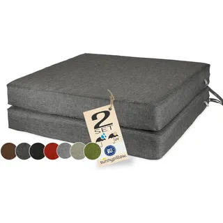 sunnypillow Stuhlkissen 2er Set Stuhlkissen mit Bändern "HAVANA" viele Farben zur Auswahl, Anthrazit grau 45 x 45cm