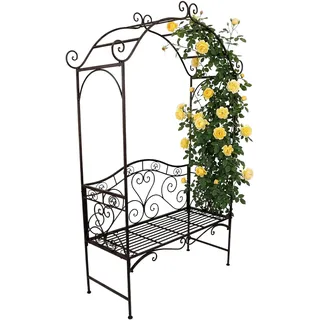 Metall Gartenbank 2-Sitzer schwarz mit Rosenbogen - 200 x 124 cm - Eisen Sitzbank belastbar bis 150 kg wetterfest mit Rankgitter - Metallbank Parkbank Garten Bank mit Kletterpflanzen Rankhilfe