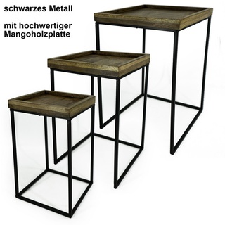 NOOR living Beistelltisch-Set, BxHxL: 33 x 52 x 33 cm, Metall/Mangoholz - schwarz | braun