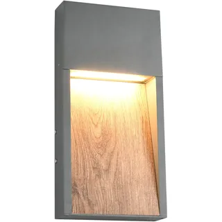 Trio Außenwandleuchte Aluminium/Holz 16,5 x 33 cm inkl. 11 Watt LED, 1200 lm, IP44, braun