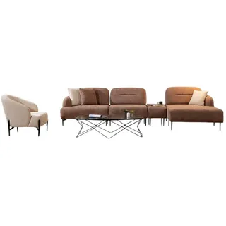 JVmoebel Wohnzimmer-Set Braun-Beige Wohnzimmer Sitzgarnitur Ecksofa Wohnlandschaft Sessel 2tlg, (2-St., 1x Ecksofa L-Form + 1x Sessel), Made in Europa braun
