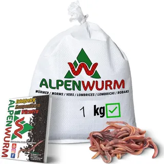 Alpenwurm 4 x 1kg Kompostwürmer (min. 4000Stk.) | Regenwürmer, Gartenwürmer, Eisenia Mix lebend für Kompost, Garten, Wurmkomposter, Wurmkiste, Hochbeet