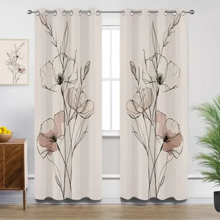 Mistela Vorhänge Blickdicht Blume - Gardinen Mit Ösen Beige Abstrakt Blume Modern Neutral Verdunkelung Svorhang für Schlafzimmer Wohnzimmer Kinderzimmer Küche Decor Gardinen - 2er Set - H245 x B140cm
