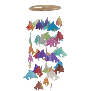 Guru-Shop Windspiel Rundes Muschel Windspiel - Delphin bunt bunt