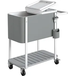 Outsunny Kühlwagen mit 56L Kapazität Servierwagen mit Rollen, Flaschenöffner, unterer Ablage, Griff mobiler Getränkewagen, Kühlbox, Getränkekühler, Beistellwagen für Outdoor Party & BBQ, Grau Aosom