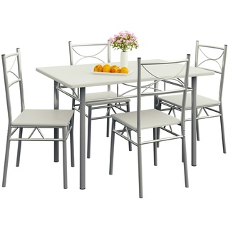 Casaria 5 tlg Sitzgruppe Esstisch Küchentisch mit Stühlen - Weiß