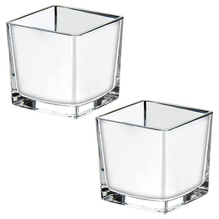 10 * 10 * 10CM Dekoglas Cube, Glasvase, Glaswürfel, Silber Beschichtete Quadratische Glasvasen Eckig Würfel Blumenvase Kerzenhalter, Perfekt als Hochzeitsdekoration 2PCS
