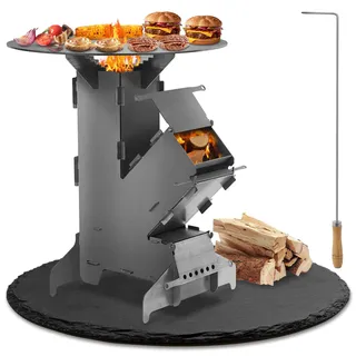 Wolketon Raketenofen Mit Grillpfanne, Campingkocher Für Holz Camping Reisen Picknick Jagd