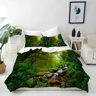 ANHOPE Dschungel Bettwäsche Set 2 Teilig Natur Tropisch Regenwald Wald Bettbezug 135x200 cm + Kissenbezug 80x80 cm Weich Microfaser Bettbezüge mit Reißverschluss Ganzjahres Bettdeckenbezug Set