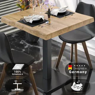 PMD | Bistro Baumkanten Tisch | Quadratisch | 60 x 60 x 77 cm | Eiche / Schwarz
