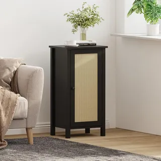 Schmaler Nachttisch Mit Stauraum, 40x30x76cm Beistelltisch Mit Rattantür | 2-stöckiger Landhaus Nachttisch mit Massivholzplatte, Einfach zu Montierender Nachttisch für Schlafzimmer und Wohnzimmer