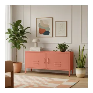 skølm Lowboard Atria aus Metall (Terrakotta), Metallkommode mit 4 Fächern & 2 Türen, 55x38x105cm (HxTxB) orange