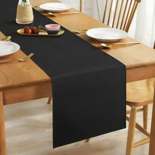 Alaoo Tischläufer, Tischläufer rutschfest Hitzebeständig, Schwarz,40x140cm | Tischläufer Wasserdichter, Tischläufer Modern Leinenoptik Abwaschbar für Esszimmer Party Feiertag Dekoration