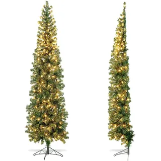 210cm halb Weihnachtsbaum Kunstbaum Schlank Christbaum mit 150 LED-Leuchten PVC