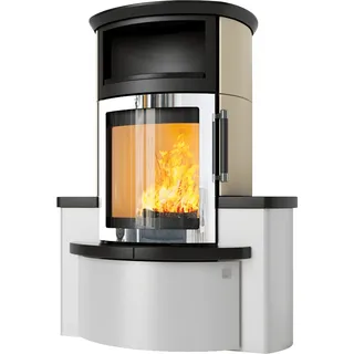 Kaminofen HARK 44-5.34 GT ECOplus 8 kW - Ofenkacheln: Quarz-Weiß/Opak-Schwarz - Korpus: graphit/verchromt