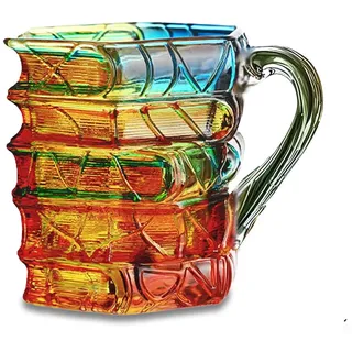CYANLUX Bemalte Buchtasse, Neuartige 3D bemalte Bücher Kaffeetasse, Handgefertigte bunte Glas-Bücher-Stapel geformte Kaffeetasse Geschenke für Buchliebhaber Leser Bibliothekare Schriftsteller (Farbe A