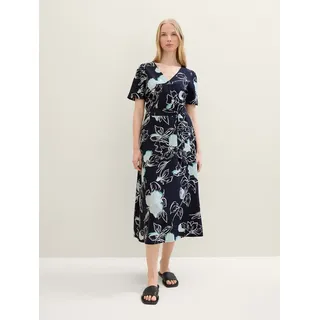 TOM TAILOR Sommerkleid Gemustertes Midikleid in Wickel-Optik blau 36