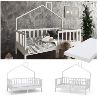 Livinity Hausbett Kinderbett Justus Weiß 70 x 140 cm mit Matratze modern