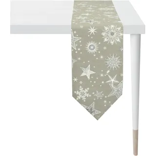 Tischband APELT "9602 CHRISTMAS ELEGANCE, Weihnachtsdeko, Weihnachten", grau (taupe, silberfarben), B:21cm L:175cm, Polyester, Viskose, Tischdecken, Lurex-Jacquardgewebe