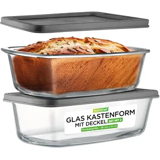 NutriChef Glas Brotbackform Mit Deckel 2er Set 1,8 L – Borosilikat Kastenform Luftdicht Stapelbar Für Backen, Aufbewahren und Meal Prep, Farblos