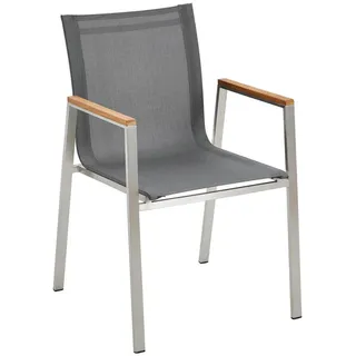 Ambia Garden Stapelsessel, Grau, Edelstahl, Holz, Metall, Textil, Teakholz, massiv, eckig, 54x86x58 cm, Gartenmöbel, Gartenstühle, Gartenstühle stapelbar