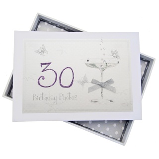 WHITE COTTON CARDS Fotos zum 30. Geburtstag, kleines Album, Coupé-Glas, Holz, weiß, 12.5x17.5x2.5 cm