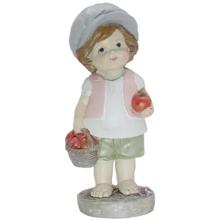 Kaufhaus le petit Dekofigur Deko Wichtel Kind Figur Junge Apfel Korb Skulptur Mädchen Zwerg Blume, Dekoskulptur Dekoobjekt aus Polyresin (Kunststein)