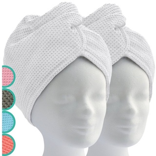 ELEXACARE Turban-Handtuch Haarturban mit Knopf, Mikrofaser (2-St), Turbanhandtuch mit Knopf und Schlaufe weiß