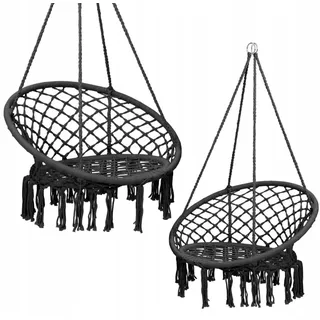 Hängesessel 200kg zum Aufhängen | Schaukelkorb | Hängekorb wetterfest | Hängestuhl Indoor & Outdoor (Schwarz)